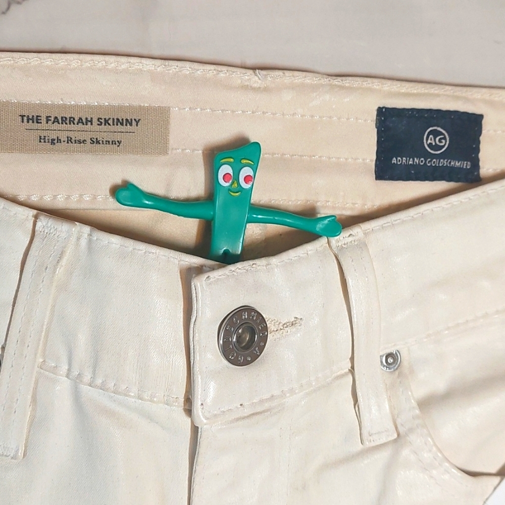 NWT AG Adriano Goldschmied Farrah Cream High-Rise Coated Skinny Jeans, Size 27 - Picture 4 of 9